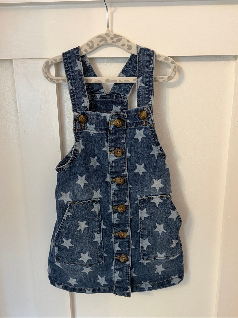 wonder nation Star-Print Denim Overalls Dress - Blue